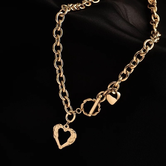 Zara Heart Circle & Bar Love Pendant Chain Baroque Gold Heart - Picture 10 of 16